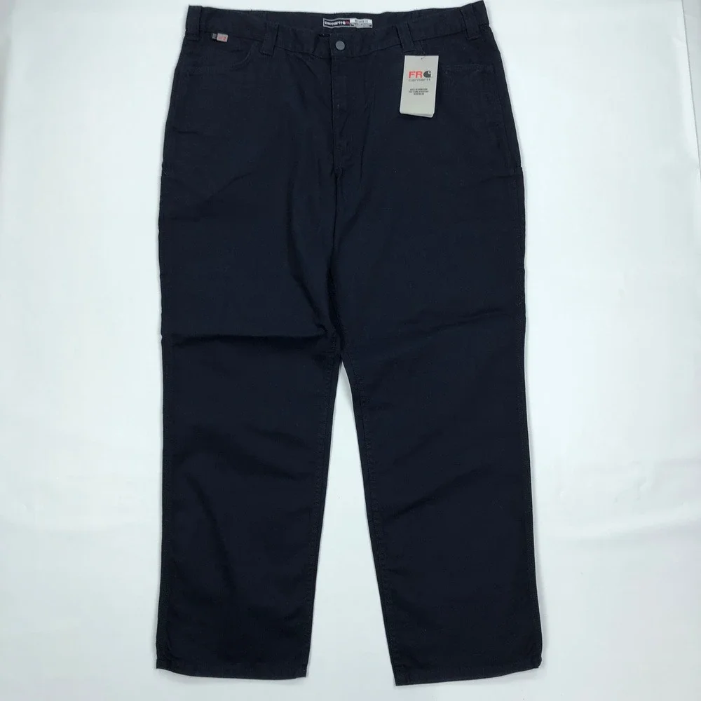 Carhartt FR Mens 42x32 Navy Blue Relaxed Fit Rugged Flex Work Pants BN2517-FRM